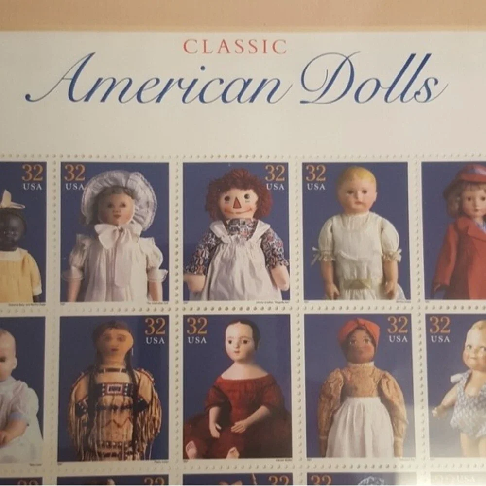 Classic American Dolls Collectible Postage Stamp 32 Cent Sheet Framed